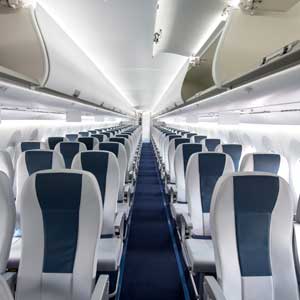Bluish gray aircraft interior